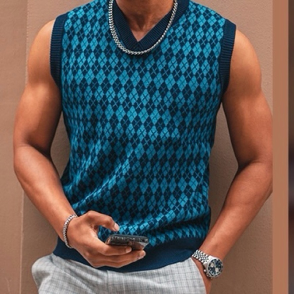 Paul Jones Blue Argyle Sweater Vest Size Large